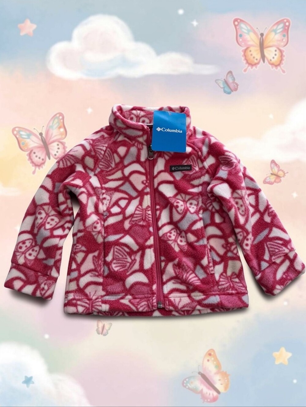 Columbia Benton Springs II Butterflies Pink Fleece Zip Girls Jacket Size 2T